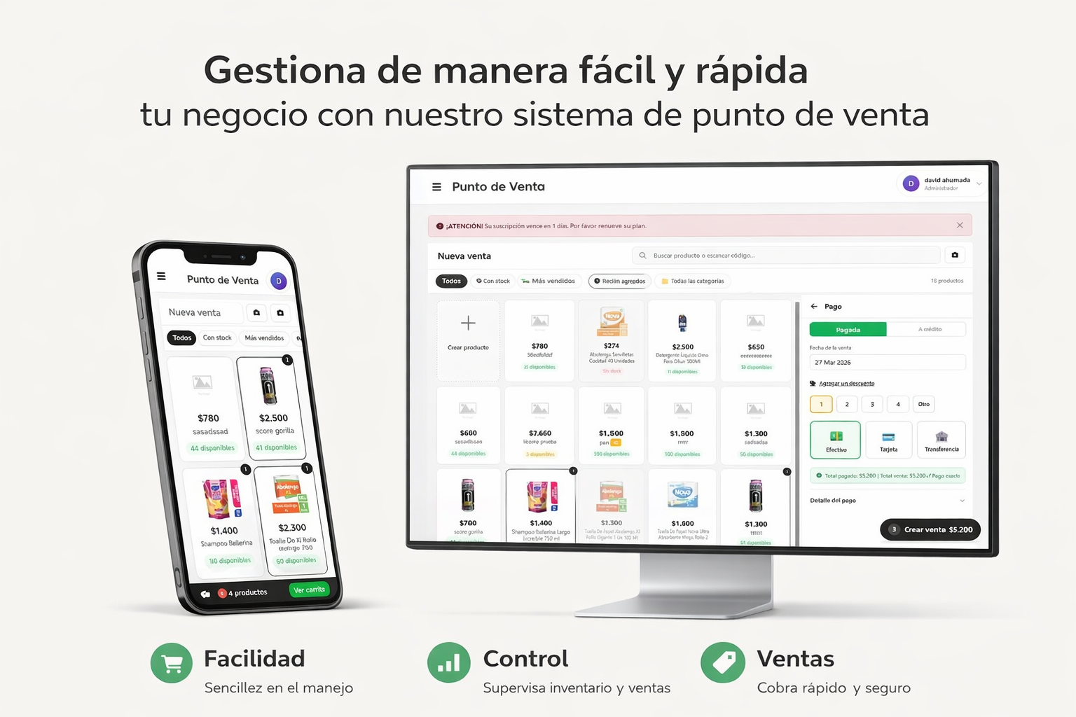 Dashboard de Almacén Fácil – Sistema de punto de venta e inventario para almacenes chilenos